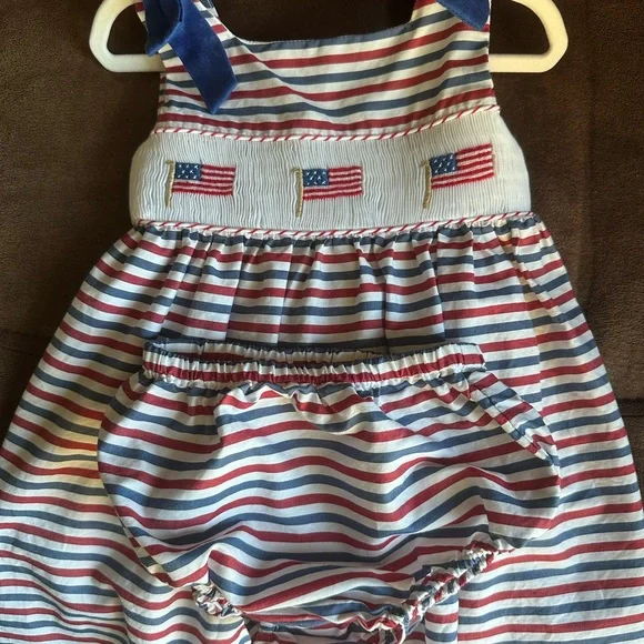 Edgehill Collection Red, White, and Blue Striped Dress 18 Month Flag Smocked - Picture 7 of 8
